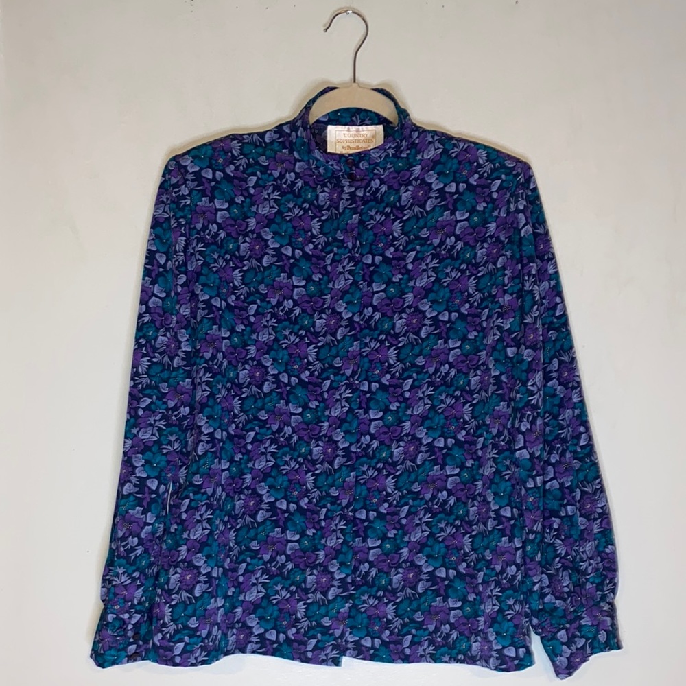 Country Sophisticates by Pendleton Purple/Blue Floral Button Blouse-USA-Sz 10